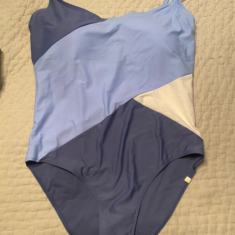 Blue and Cream One-Piece Swimsuit